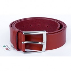 Červený italský kožený opasek. Šířka 38 mm, délka 115 cm