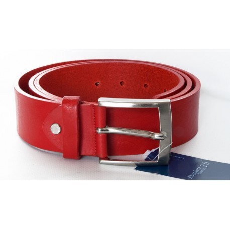 Červený italský kožený opasek. Šířka 39 mm, délka 115 cm