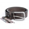 Hnědý kvalitní pevný kožený opasek s oblou přezkou 38 mm široký, 105 cm dlouhý