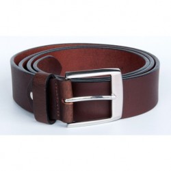 Kožený hnědý opasek 125 cm dlouhý z pevné silné kůže s matným povrchem 38 mm široký