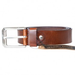 Hnědý hladký pevný kožený opasek šířka 38 mm, délka 125 cm