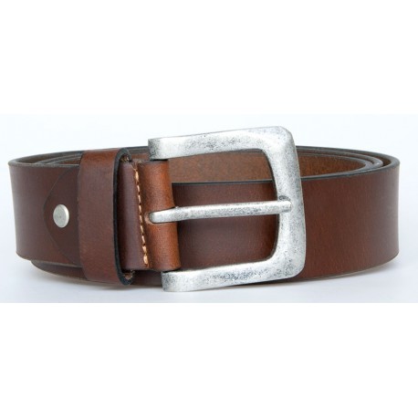 Kožený hnědý opasek 125 cm dlouhý z pevné silné kůže 39 mm široký