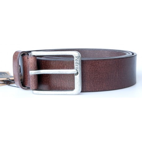 Kožený hnědý opasek 115 cm dlouhý z pevné silné kůže 38 mm široký