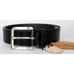 Pánský černý kožený opasek šíře 39 mm, délka 125 cm