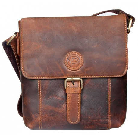 Středně velká pánská taška Pedro z pevné kůže s popruhem přes rameno - ROZBALENÁ
