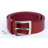 Červený italský kožený opasek. Šířka 38 mm, délka 110 cm