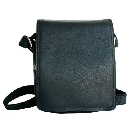 Malá pánská taška z měkké černé kůže s popruhem přes rameno
