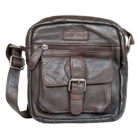 Středně velká pánská taška Green Valley z měkké prané tmavě hnědé kůže s popruhem přes rameno - Rozbalená