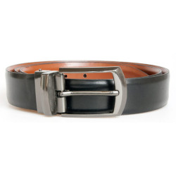 Pánský hladký kožený opasek šíře 33 mm - hnědý nebo černý podle toho, jak otočíte přezku, délka 115 cm