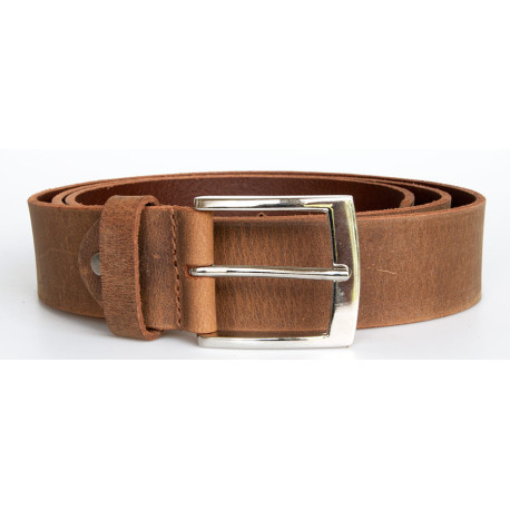 Hnědý kožený opasek ze silné matné pevné kůže, šířka 38 mm, délka 110 cm