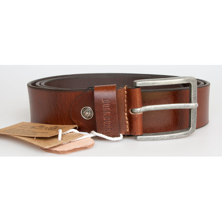 Kožený opasek Bullburry ze silné hnědé kůže, šířka 38 mm, délka 105 cm s přezkou silver antique