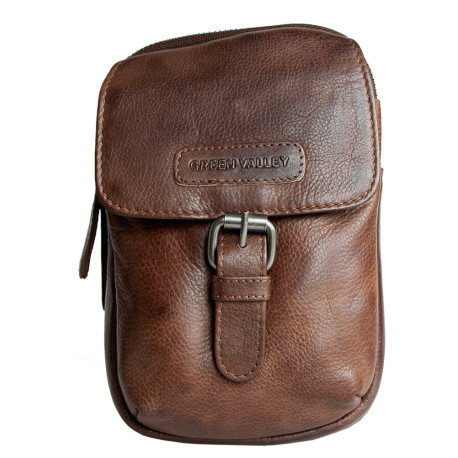Malá pánská taška Green Valley z hnědé kůže s látkovou podšívkou, s poutkem za pásek a popruhem přes rameno