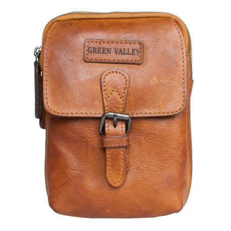 Malá pánská taška Green Valley ze světle hnědé prané olejované měkké kůže s poutkem za pas a popruhem přes rameno