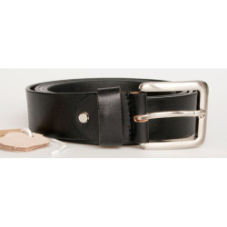 Kožený opasek 140 cm dlouhý z pevné 3,5 mm silné kůže 38 mm široký s robustní lesklou přezkou