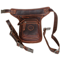 Motorkářská kožená taška Pedro na připevnění kolem pasu a na stehno z hlazené kůže s látkovou podšívkou