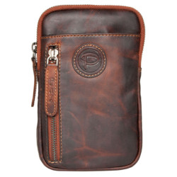 Tmavě hnědá kožená taštička Pedro na pásek nebo přes rameno z hlazené kůže s látkovou podšívkou ROZBALENÁ